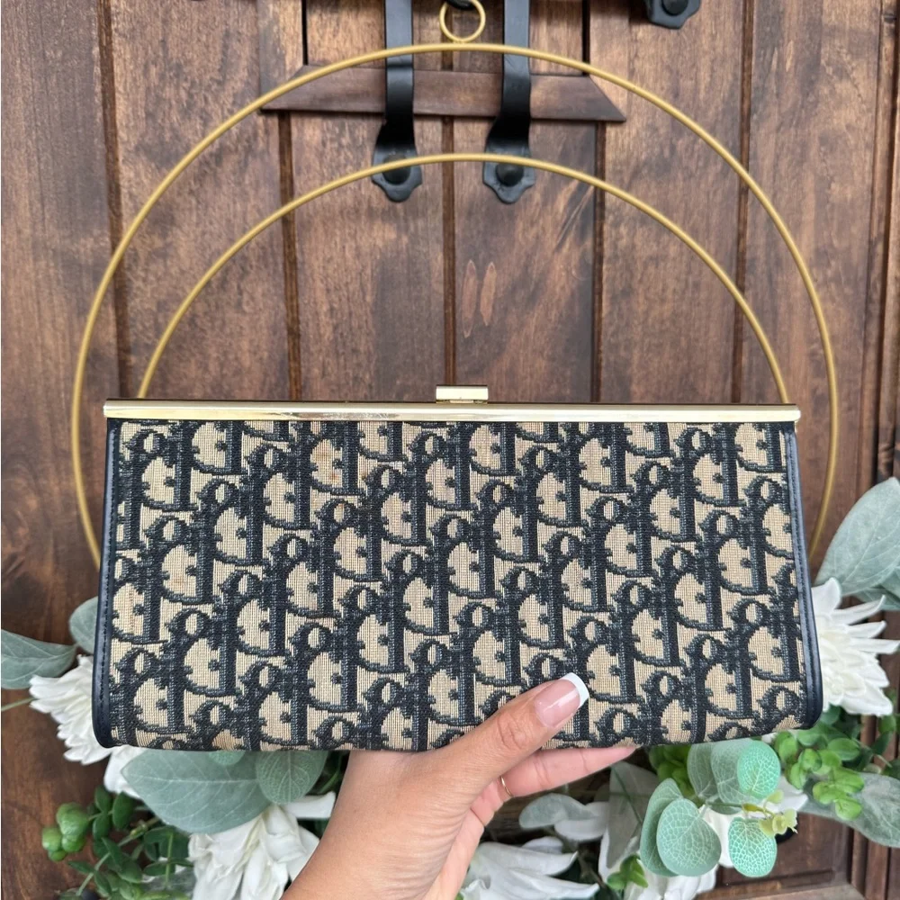 Vintage Dior Navy Blue Monogram Clutch - Picture 2 of 16